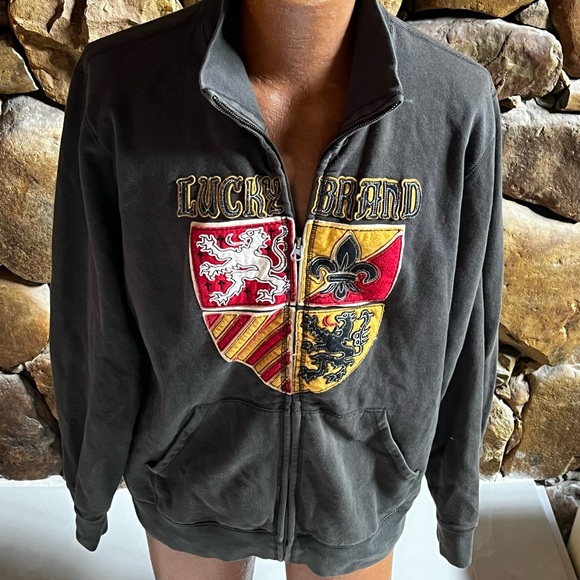 Lucky Brand Vintage Inspired Full Zip Hoodie Embroidered Sweatshirt Jacket - Picture 3 of 10